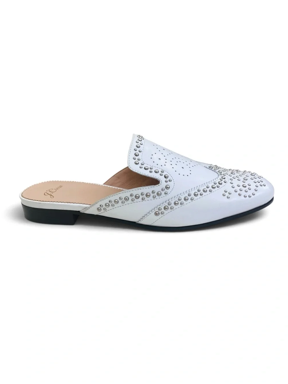J.Crew Academy Loafer Studded Leather Mules White Sz 8.5 Slip-On